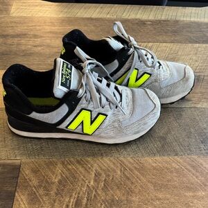 New Balance Womens 574 Gray and Yellow Sneakers
